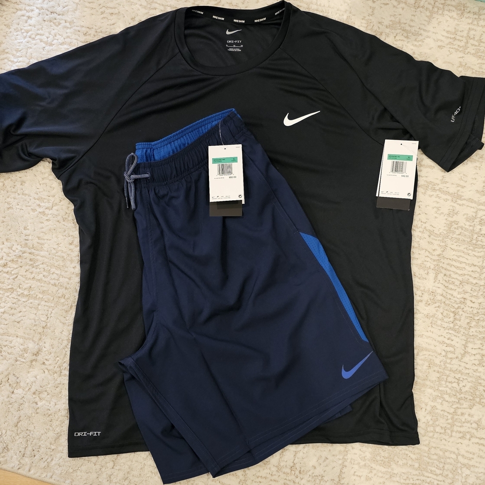 Nike Black Dri-FIT SWIM Shirt and Navy Dri-FIT SWIM Shorts Set